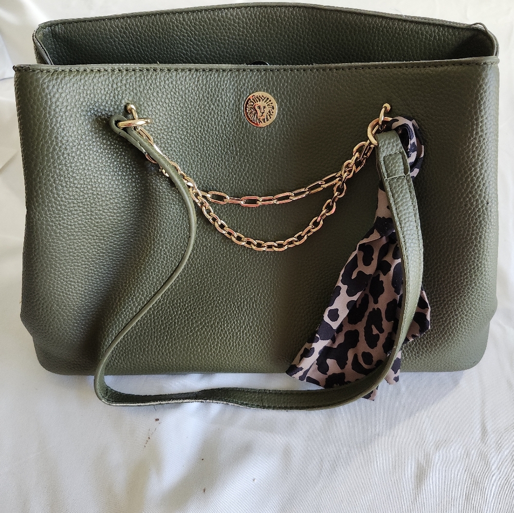 Anne Klein Elegant Green Tote Bag with Gold Chain